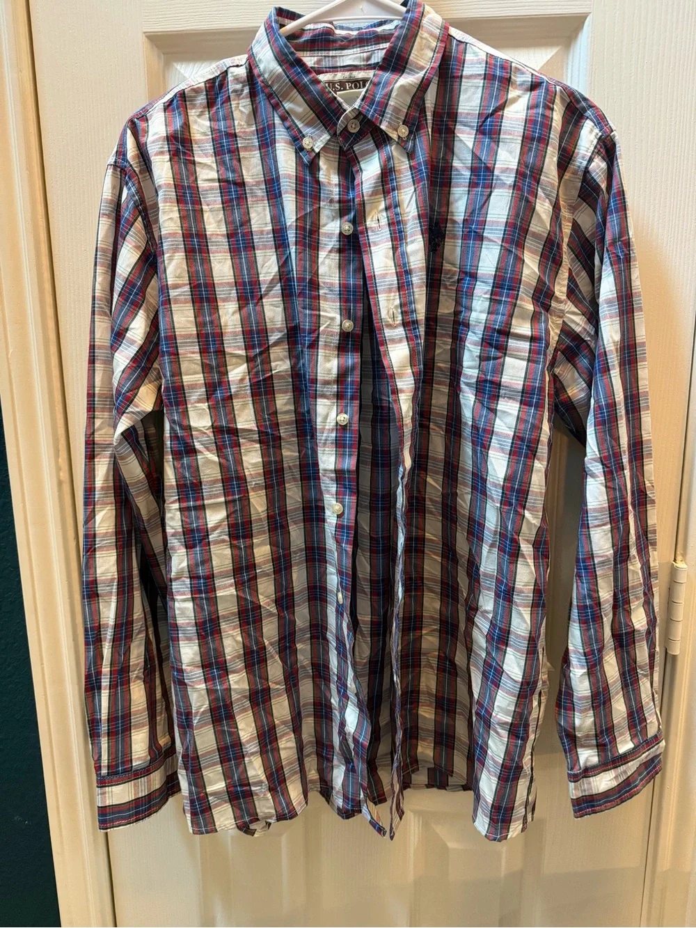 US Polo vintage Classic Plaid Button-Down Shirt in White/Blue/Red boys 18 - Picture 1 of 3